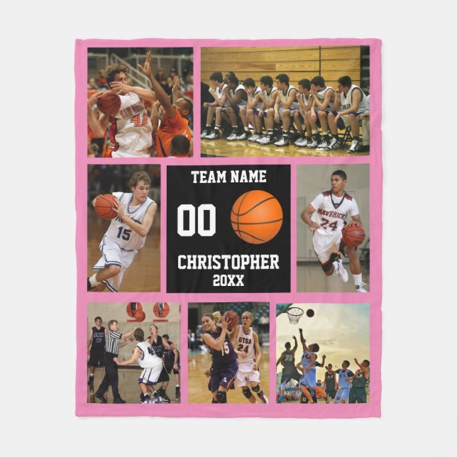 Couverture Polaire Basket-ball photo collage rose (Devant)