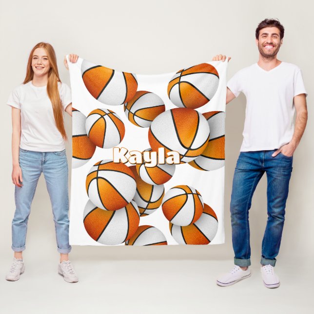 Couverture Polaire basket orange blanc filles salle de sport (En situation)