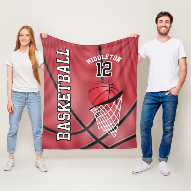 Couverture Polaire Basket 🏀 Sport Design en rouge (En situation)