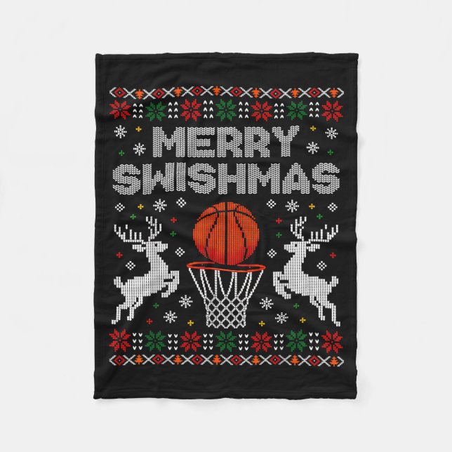 Couverture Polaire Basketball Christmas Ugly Sweater Merry Swishmas M (Devant)
