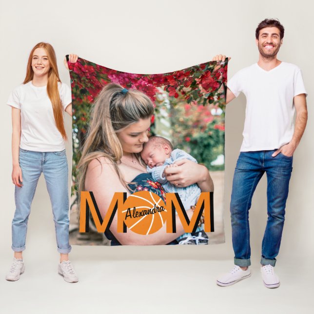 Couverture Polaire Basketball Maman Photo Fleece Blanche (En situation)