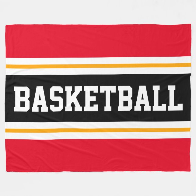 Couverture Polaire BASKETBALL rouge vif noir jaune rayures de course (Devant (Horizontal))