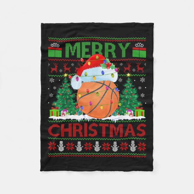 Couverture Polaire Basketball Ugly Christmas Sweater Srts Player Ligh (Devant)