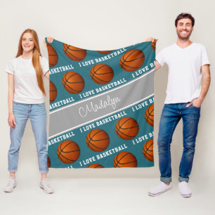 Couverture Polaire basketballs et j'aime le motif texte de basket-bal