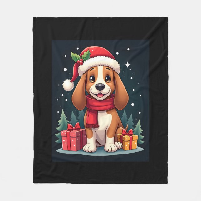 Couverture Polaire Basset Hound Chien vêtements de Noël Santa Hat Chi (Devant)