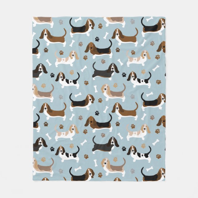 Couverture Polaire Basset Hound Chig Bones and Paws Fleece Blanche (Devant)