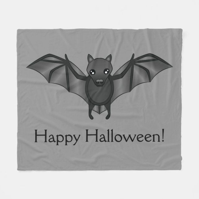 Couverture Polaire Bat Cartoon Mignonne Avec Joyeux Texte D'Halloween (Devant (Horizontal))