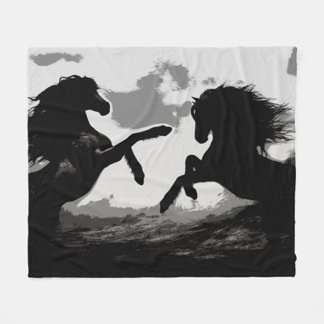 Couverture Polaire Bataille des Chevaux - Art Equin (Devant (Horizontal))