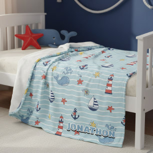 Couverture Polaire Bateau à voile, vague et baleine Motif ID1228