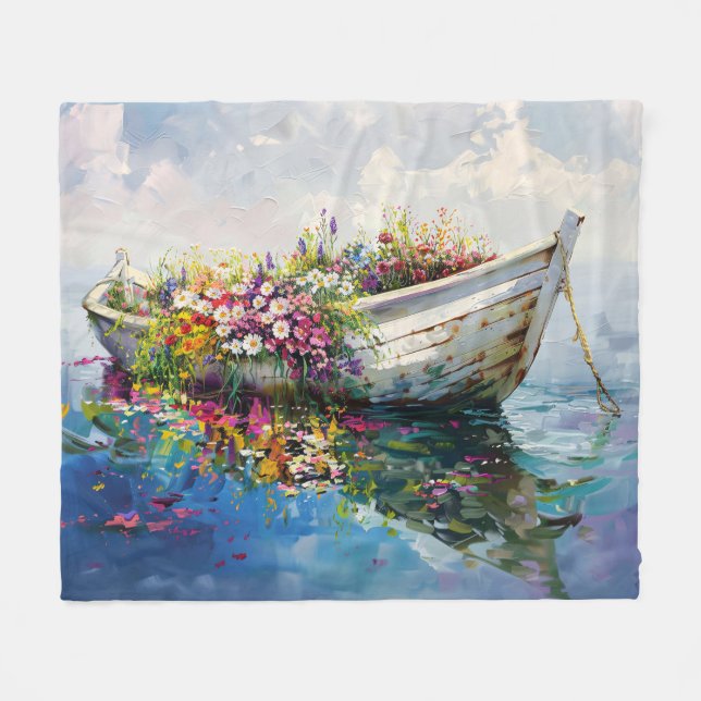 Couverture Polaire Bateau avec Fleurs sauvages colorés (Devant (Horizontal))