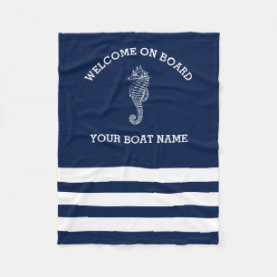 Couverture Polaire Bateau personnalisé rayé bleu marine et blanc   No