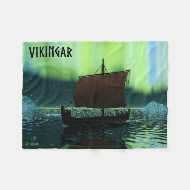 Couverture Polaire Bateau Viking Et Aurores Boréales (Devant (Horizontal))