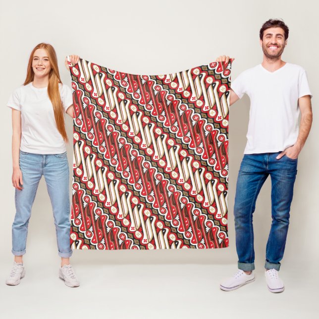 Couverture Polaire Batik Parang Motif sans couture rouge (En situation)