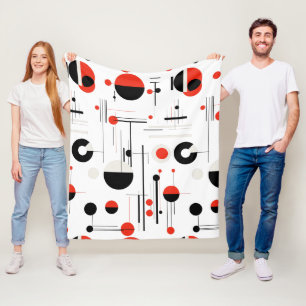 Couverture Polaire Bauhaus formes géométriques en noir rouge sur blan