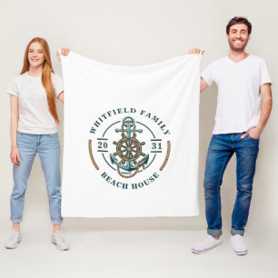 Couverture Polaire Beach House Ancre Bateau Roue Année Personnalisée