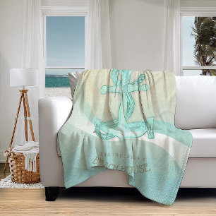 Couverture Polaire Beach House Ancre nautique et corde Aqua ID623