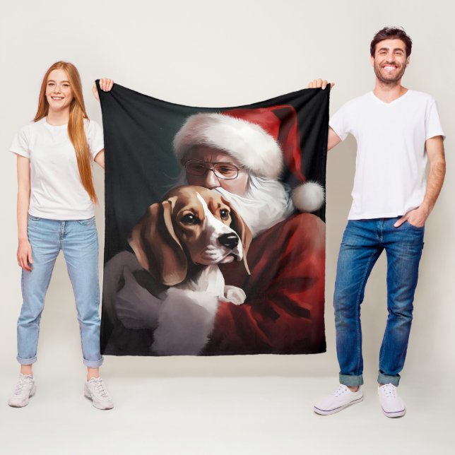 Couverture Polaire Beagle avec le Père Noël Festif Noël (En situation)