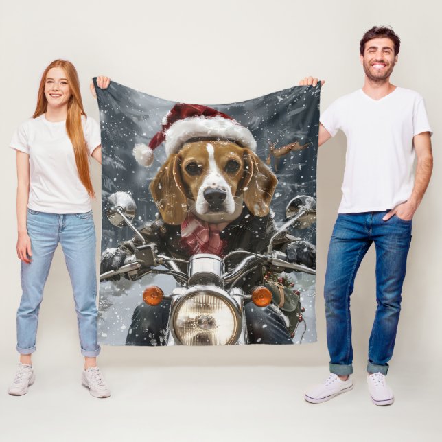 Couverture Polaire Beagle Chien équitation moto Noël (En situation)