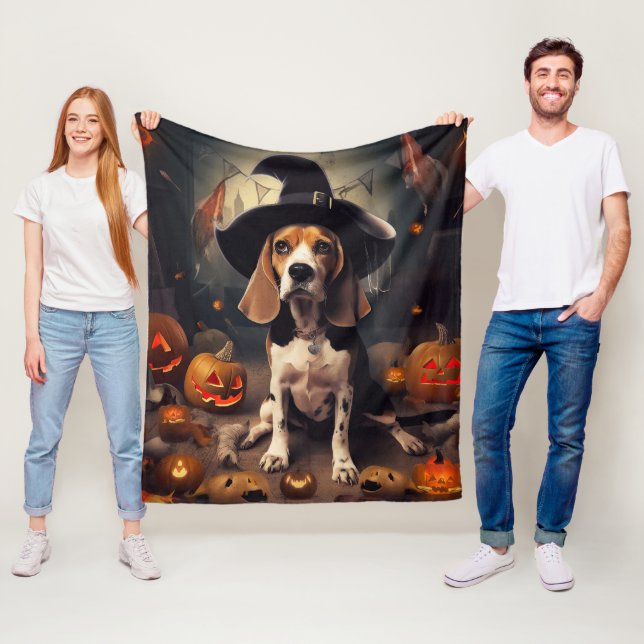 Couverture Polaire Beagle Citrouille Halloween effroi (En situation)