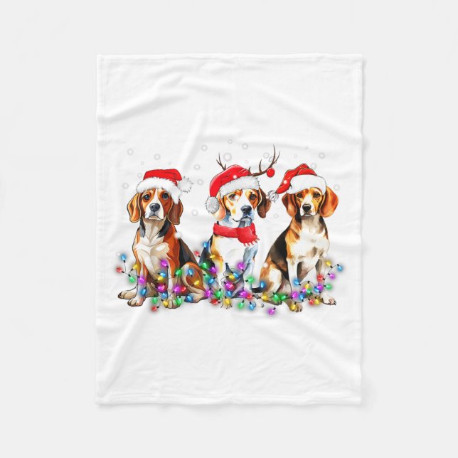 Couverture Polaire Beagle Dog Christmas Lights Cute Pet Matching Fami (Devant)