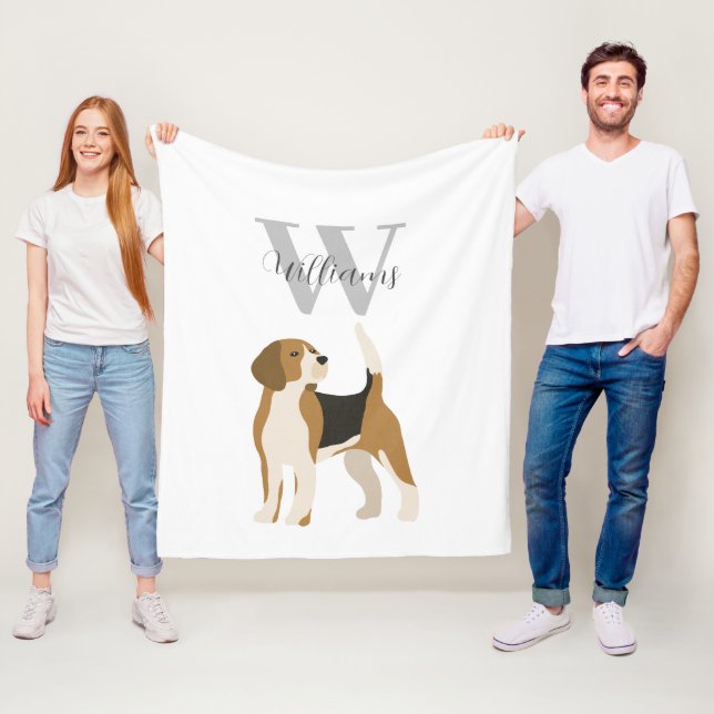 Couverture Polaire Beagle Dog Watercolor Monogram Name  (En situation)