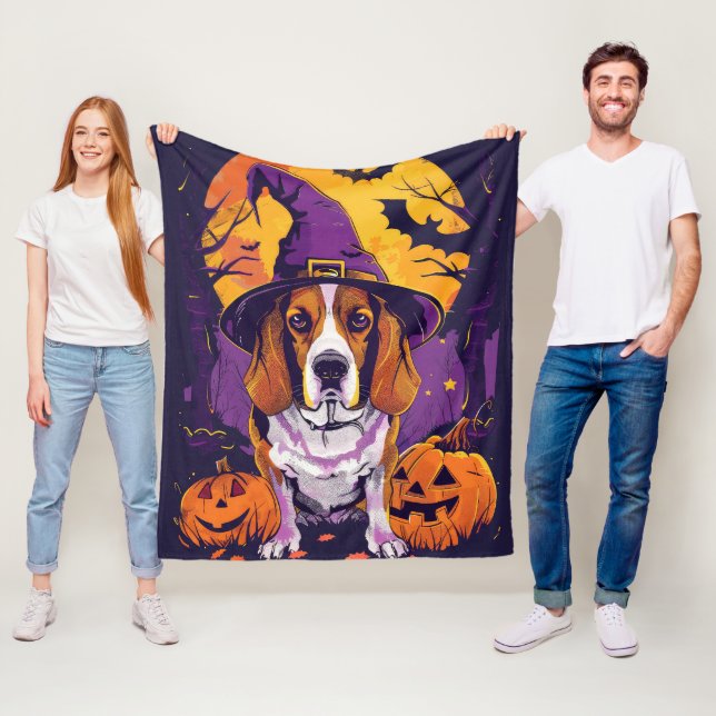 Couverture Polaire Beagle Effrayant Halloween Sorcière Et Citrouille (En situation)