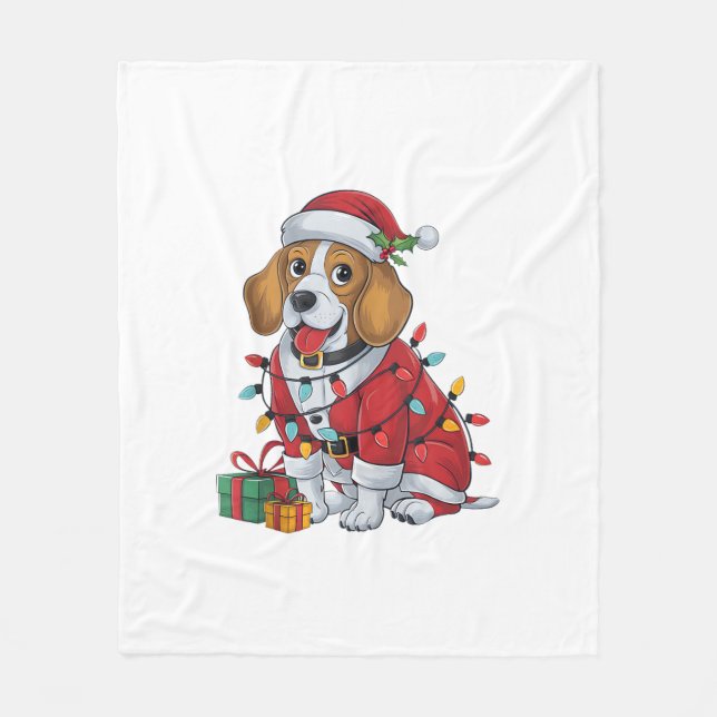 Couverture Polaire Beagle Noël Éclairage Père Noël Beagle chien Noël (Devant)