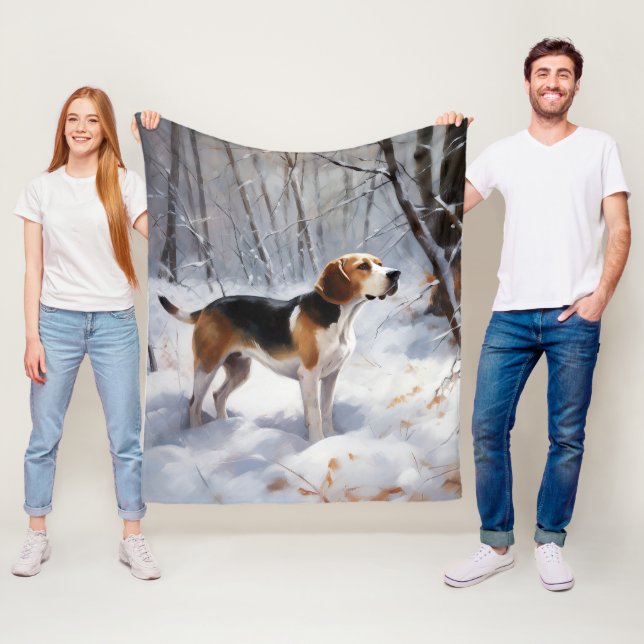 Couverture Polaire Beagle Noël sous la neige (En situation)