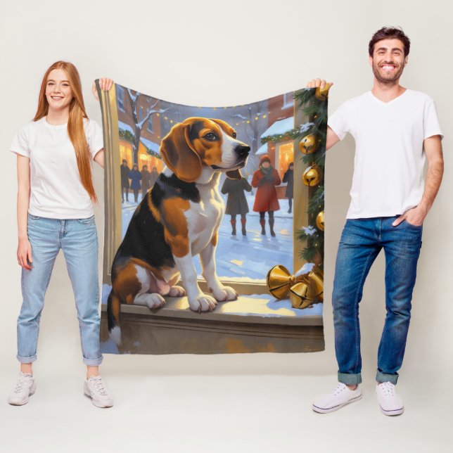 Couverture Polaire Beagle With Christmas Lights Holiday (En situation)