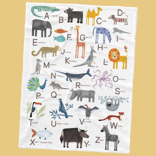 Couverture Polaire Beau animal ABC Alphabet Enfants