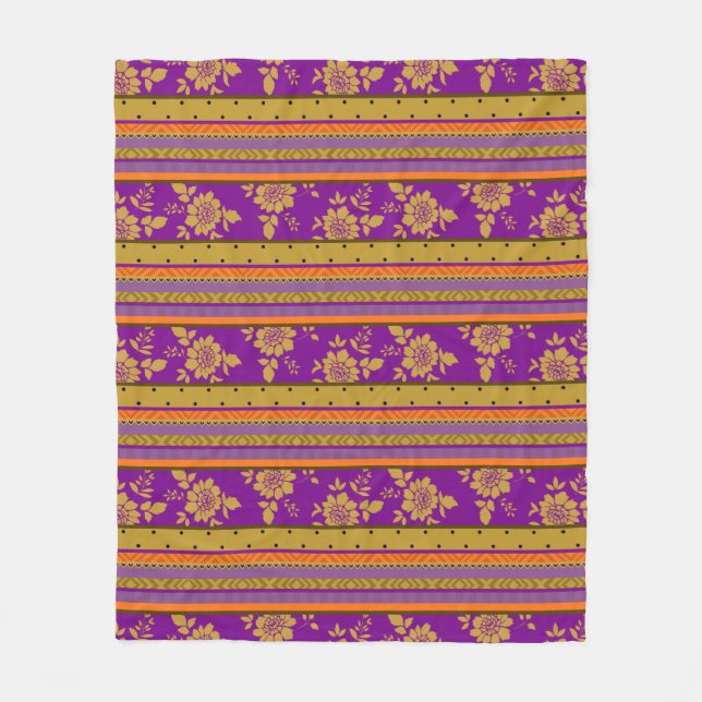 Couverture Polaire Beau Boho Chic rayé motif floral (Devant)
