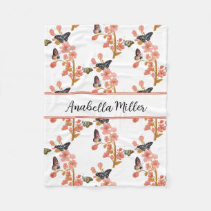 Couverture Polaire Beau Boho rose papillon Motif Nom des enfants