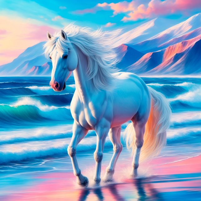 Couverture Polaire Beau cheval animal azur vagues bleu océan (Créateur téléchargé)