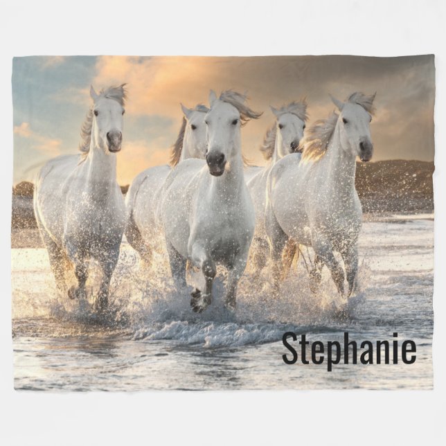 Couverture Polaire Beau Cheval Blanc Sauvage (Devant (Horizontal))