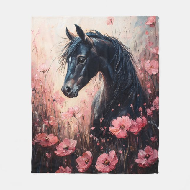 Couverture Polaire Beau Cheval Blush Fleur sauvage rose (Devant)