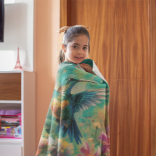 Couverture Polaire Beau colibri entouré de fleurs