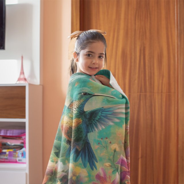 Couverture Polaire Beau colibri entouré de fleurs (Créateur téléchargé)