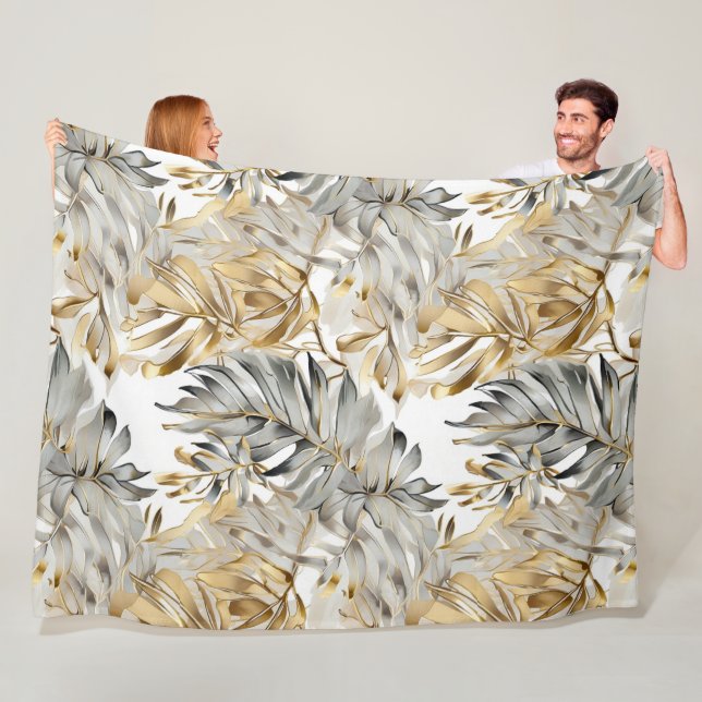 Couverture Polaire Beau Feuilles Silver Gold Palm (En situation)