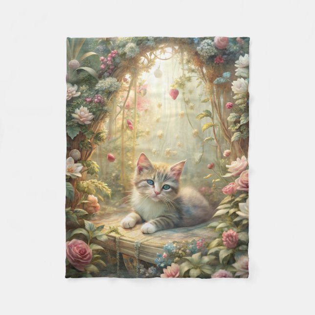 Couverture Polaire Beau Kitten en Jardin Rose (Shabby Chic) (Devant)