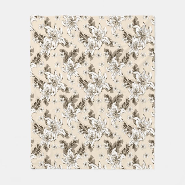 Couverture Polaire Beau motif de fleurs brun clair (Devant)