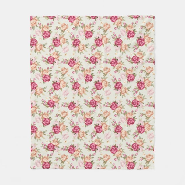 Couverture Polaire Beau motif de pivoine de couleur sur le vert (Devant)