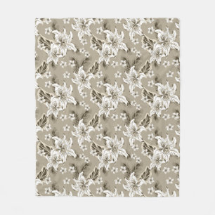 Couverture Polaire Beau motif floral beige
