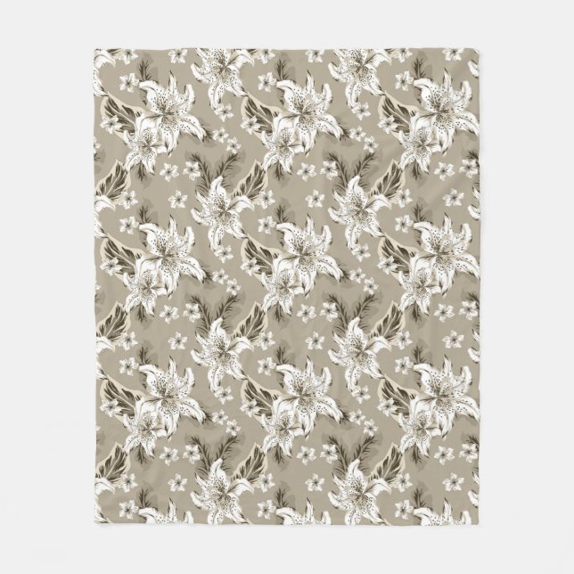 Couverture Polaire Beau motif floral beige (Devant)