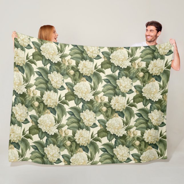 Couverture Polaire Beau motif floral blanc classique (En situation)