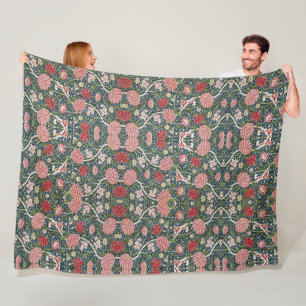 Couverture Polaire Beau motif floral feuillage fleurs rouge rose