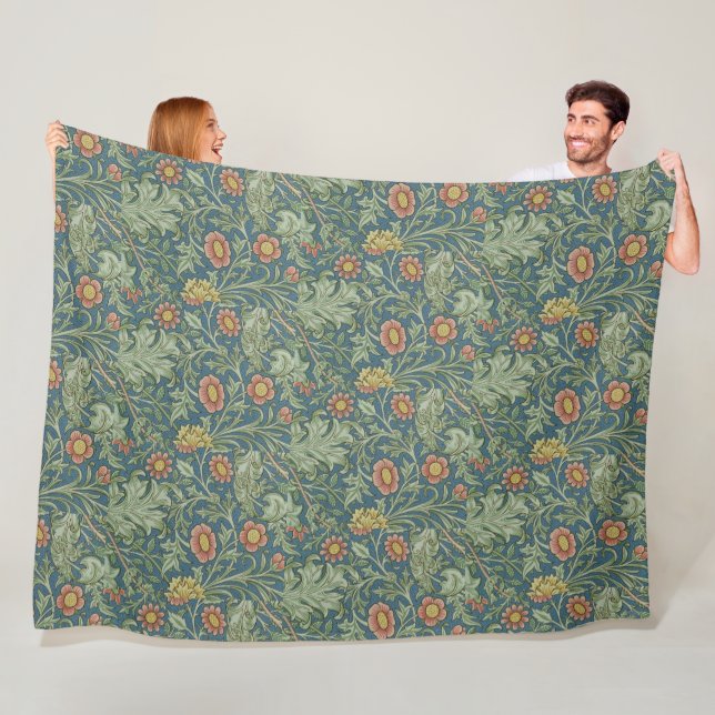 Couverture Polaire Beau motif floral William Morris Vert rose (En situation)
