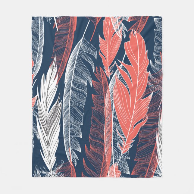 Couverture Polaire Beau motif graphique transparent de plumes (Devant)