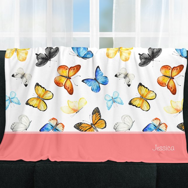 Couverture Polaire Beau Motif papillon avec nom rose (Créateur téléchargé)