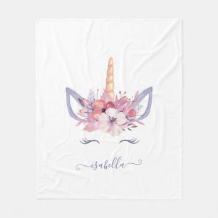Couverture Polaire Beau nom d'aquarelle florale de visage de licorne