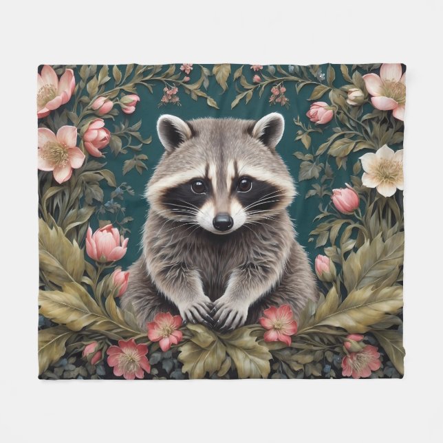 Couverture Polaire Beau Racoon rose floral (Devant (Horizontal))